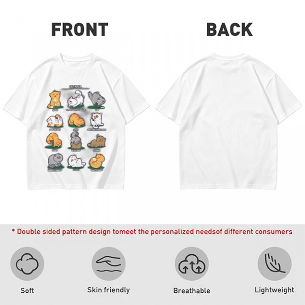 Olive Green T-Shirt With Cute Cat Yoga Pose Illustrations