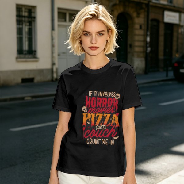 Horror Movies Pizza Couch Count Me In Graphic T-Shirt