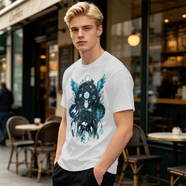 Olive T-Shirt With Celestial Dreamcatcher And Animal Artwork