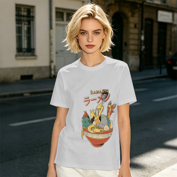 Olive T-Shirt with Kawaii Ramen Monster Bowl Graphic
