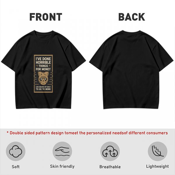 Olive T-Shirt With 'I've Done Horrible Things For Money' Cat Work Print
