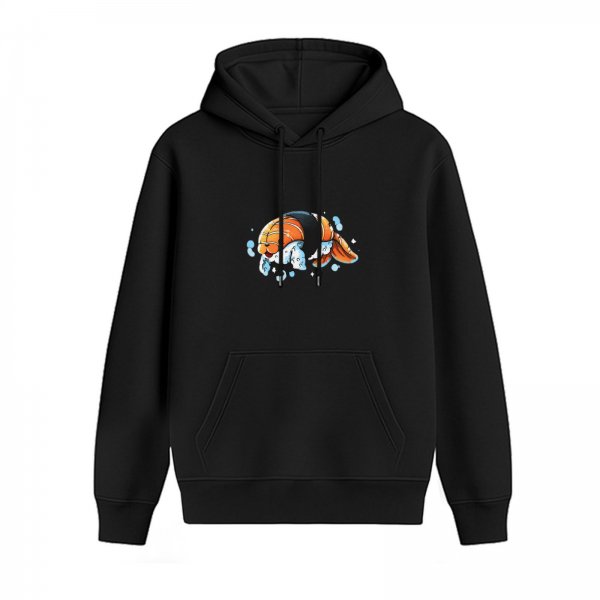 Black Hoodie With Cute Sushi Goldfish Graphic Print