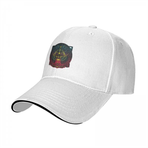 Black Baseball Cap With Colorful Mystical Geometric Emblem Print