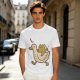 Olive T-Shirt Featuring Frog Riding Duck Holding Knife