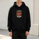 Black hoodie with fiery landscape and figure graphic print