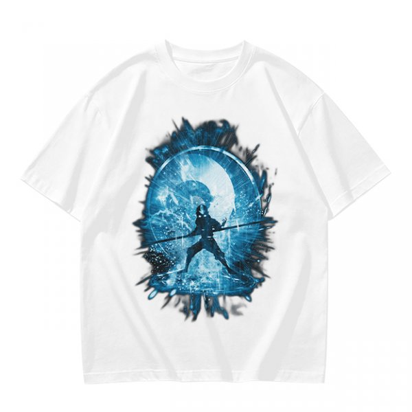 Olive T-Shirt With Blue Warrior Silhouette Graphic Print