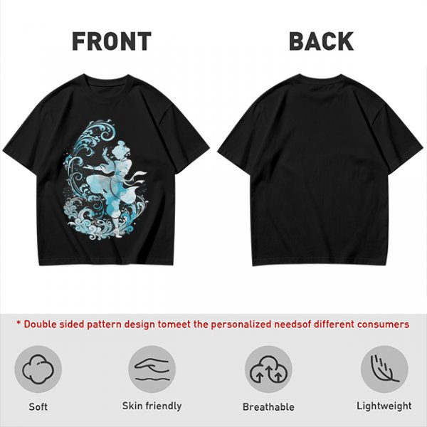 Olive T-shirt with Waterbender Character and Wave Art Print