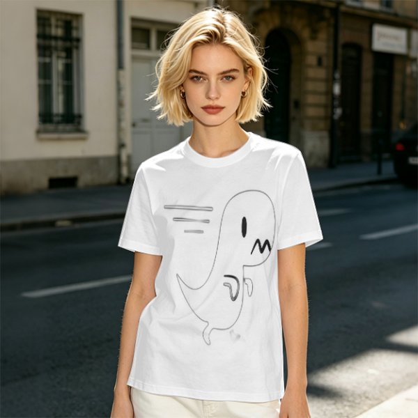 Olive T-Shirt With Cute Running Ghost Dinosaur Graphic Print