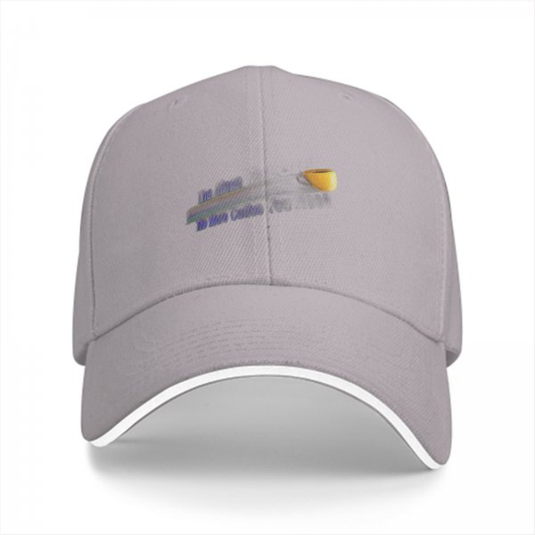 Black baseball cap with coffee themed graphic and text