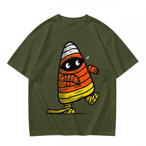 Olive T-Shirt with Mummy Candy Corn Halloween Graphic