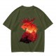 Olive T-Shirt With Fiery Lion Creature Graphic Print