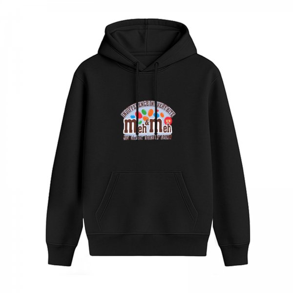 Black Hoodie With Funny Meh Meme Candy Parody Graphic