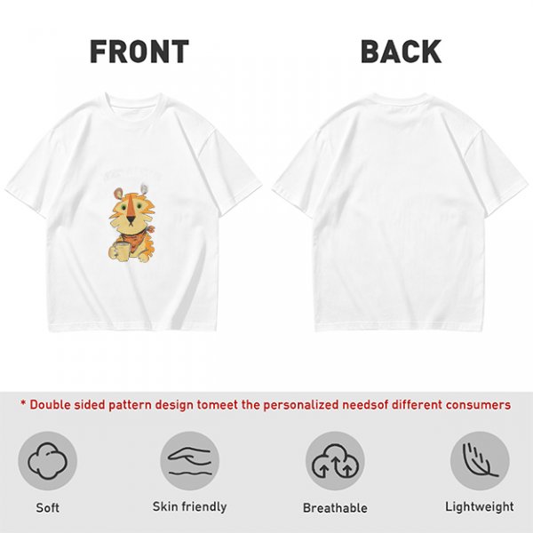 Olive Green T-Shirt with Cute Tiger Holding Coffee Mug Print