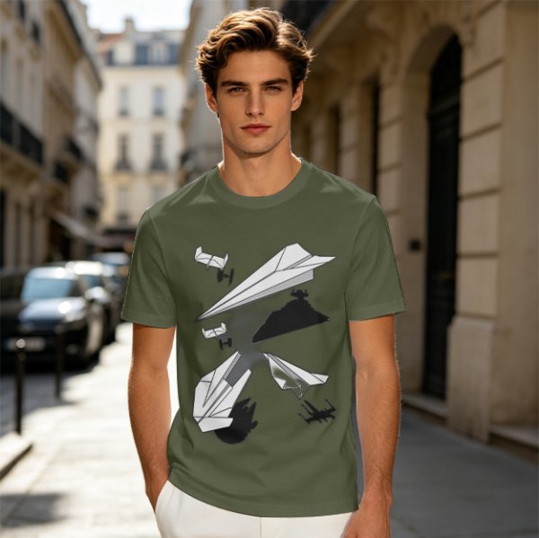 Olive T-Shirt with Paper Airplane Star Wars Inspired Print