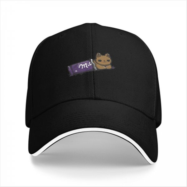 Black baseball cap with chocolate cat graphic design