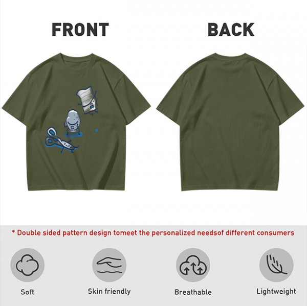 Olive T-Shirt With Rock Paper Scissors Cartoon Characters