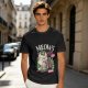 Olive T-Shirt with Punk Rock Cat Singing Microphone Graphic