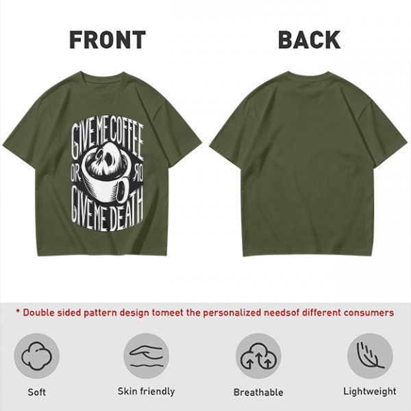 Give Me Coffee Or Death Skull Coffee Cup Graphic T-Shirt