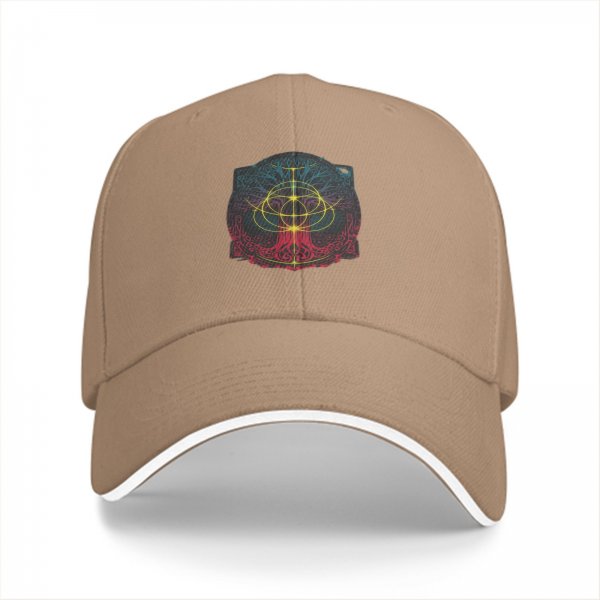 Black Baseball Cap With Colorful Mystical Geometric Emblem Print