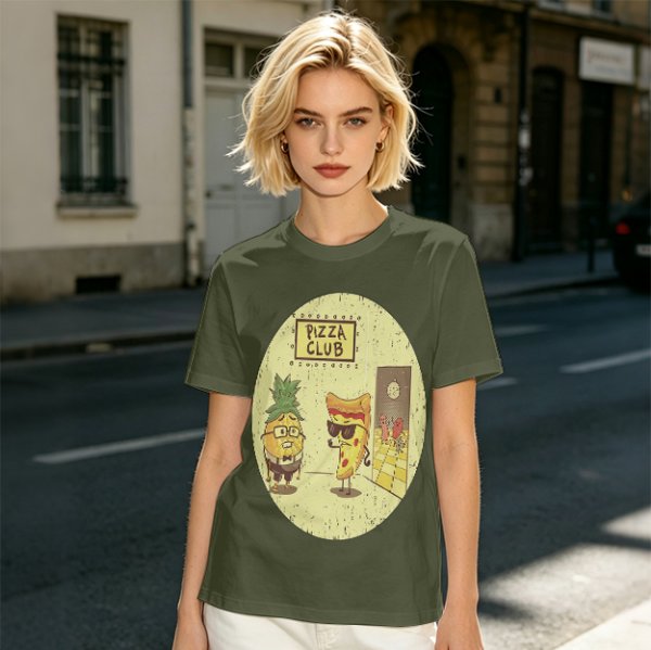 Pizza Club T-Shirt With Funny Pineapple and Pizza Slice Characters
