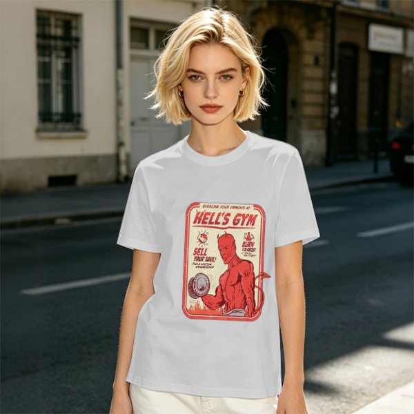 Olive T-shirt with Hell's Gym Devil Lifting Dumbbell Graphic