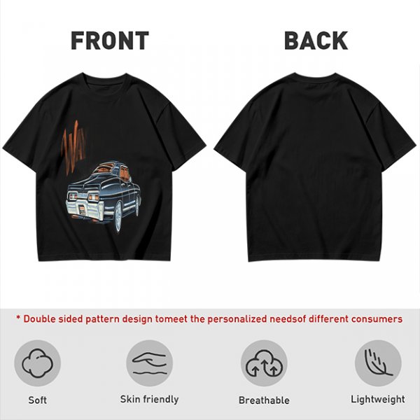 Olive Green Graphic T-Shirt with Classic Dark Car and Orange Text Print