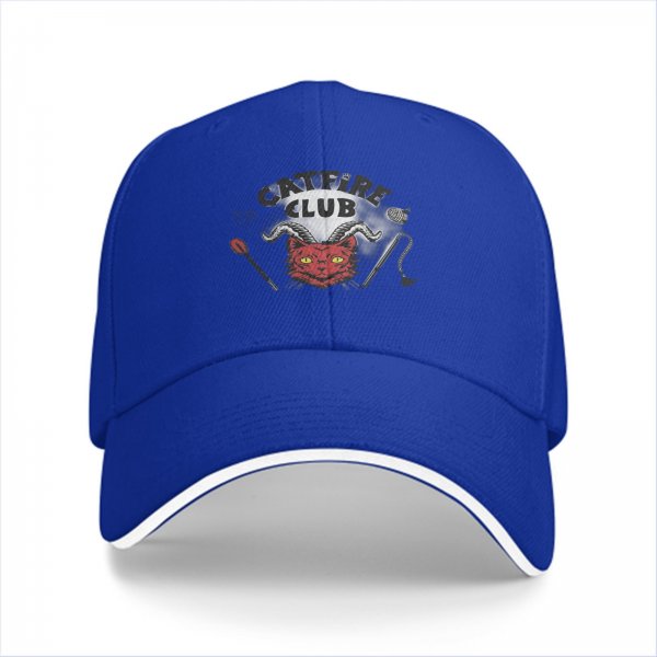 Black baseball cap with devil cat Campfire Club graphic