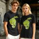 Olive Green T-Shirt With Sad Cartoon Cabbage Graphic