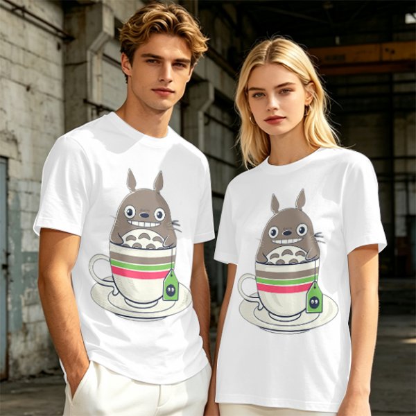 Totoro in Teacup Graphic Olive T-Shirt