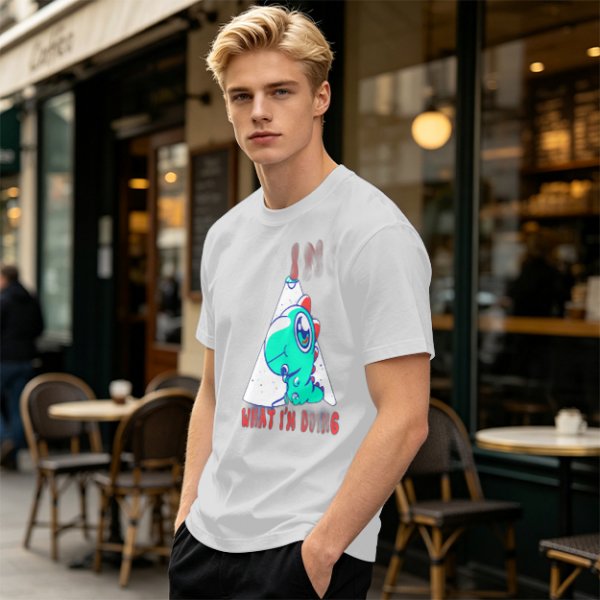 Olive T-Shirt With Cute Dinosaur Graphic And 'What I'm Doing' Text