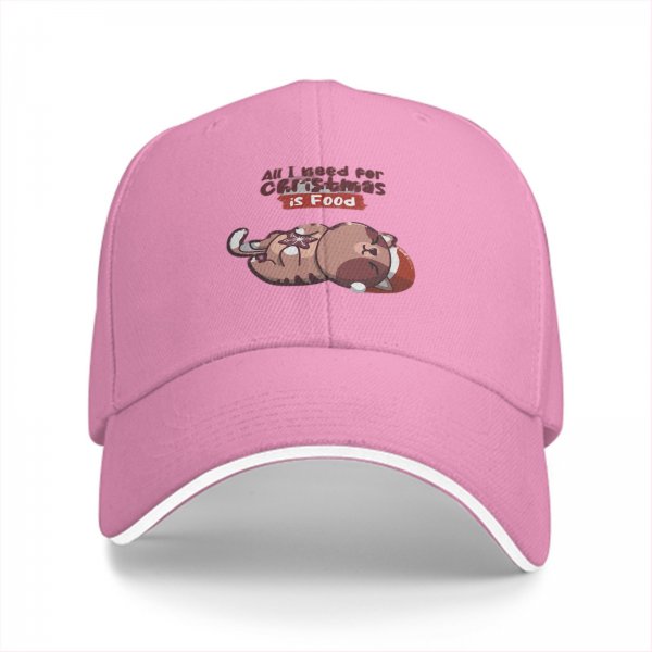 Black baseball cap with Christmas cat 'All I need for Christmas is food' print