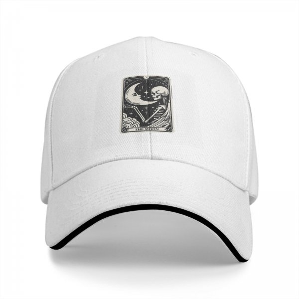 Black Baseball Cap With The Moon Tarot Card Skeleton Design