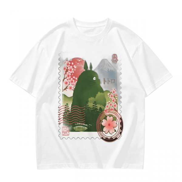 Olive T-Shirt with Totoro Cherry Blossom Stamp Art Print