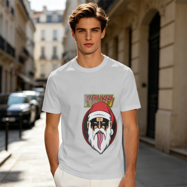 Olive T-Shirt with Kriss Santa Rock Band Graphic Print