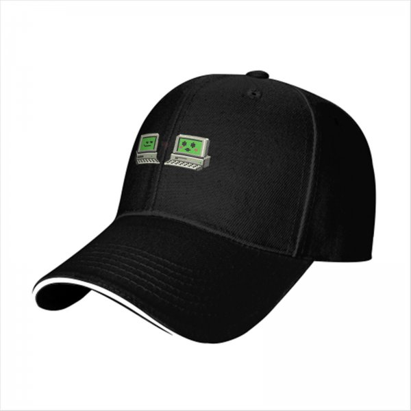 Black Baseball Cap With Retro Pixel Computer Emoji Design