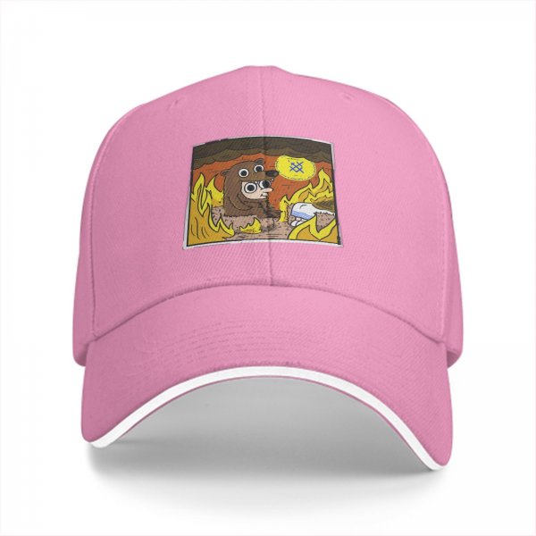 Black baseball cap with cartoon bear costume character in fiery cave print