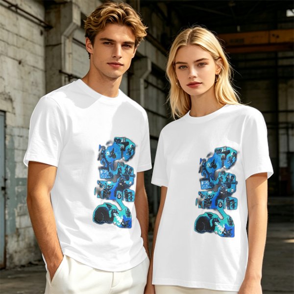 Olive Green T-Shirt with Blue Abstract Graphic Print