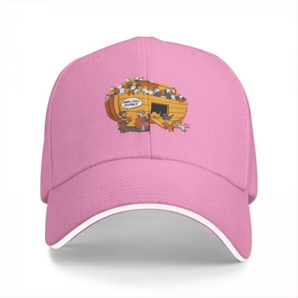 Black Baseball Cap With Funny Noah's Ark Cat Cartoon Print