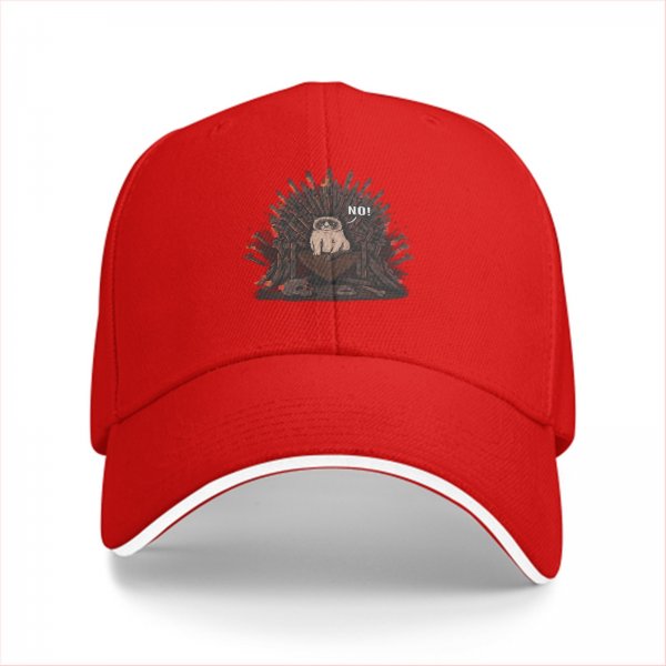 Black baseball cap with sloth on iron throne graphic that says NO