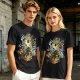 Olive Green T-Shirt With Mystical Cat Silhouette Graphic Print