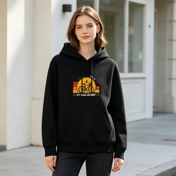 Black Hoodie With Bicycle Sunset Graphic And Funny Cycling Text