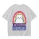 Olive graphic t-shirt with a white cat and 'I hate everyone equally' print