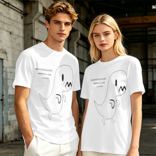 Olive T-Shirt With Cute Running Ghost Dinosaur Graphic Print
