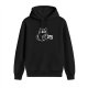Black Hoodie With Cute Cat Holding Chainsaw Graphic Print