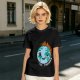 Olive T-shirt with Worn Burning Earth Graphic and 'Fine Thanks' Text