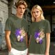 Olive T-Shirt With Cute Fantasy Bird Family Print