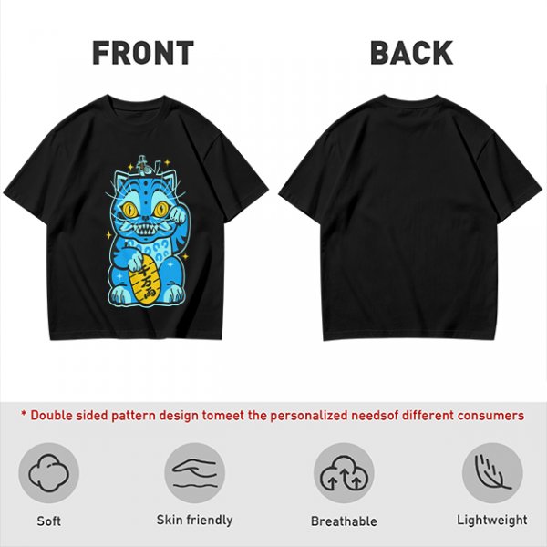 Olive T-Shirt With Blue Maneki-Neko Monster Graphic Print