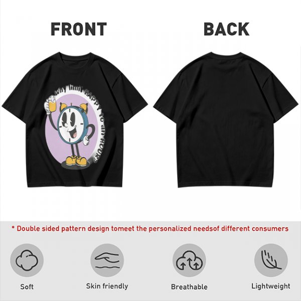 Olive T-Shirt With Cartoon Clock Holding Beer 'Happy Hour' Print