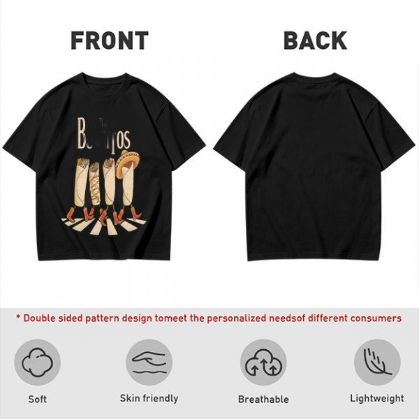 Olive T-Shirt With Walking Burritos Abbey Road Style Graphic