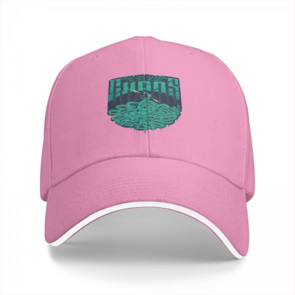 Black baseball cap with teal snake and text graphic